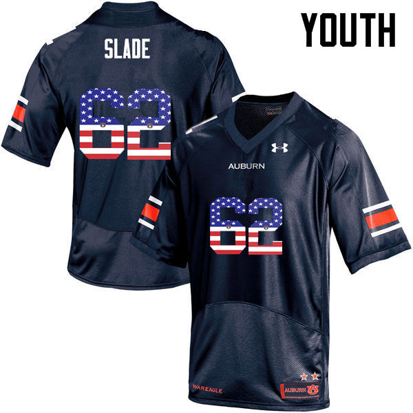 Auburn Tigers Youth Chad Slade #62 Navy Under Armour Stitched College USA Flag Fashion NCAA Authentic Football Jersey ZUC3774WA